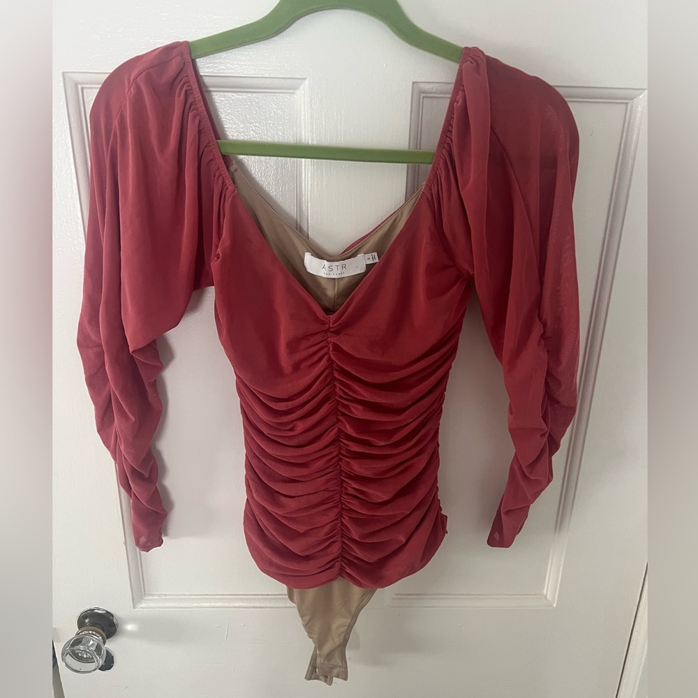 ASTR the Label Pink Ruched Bodysuit